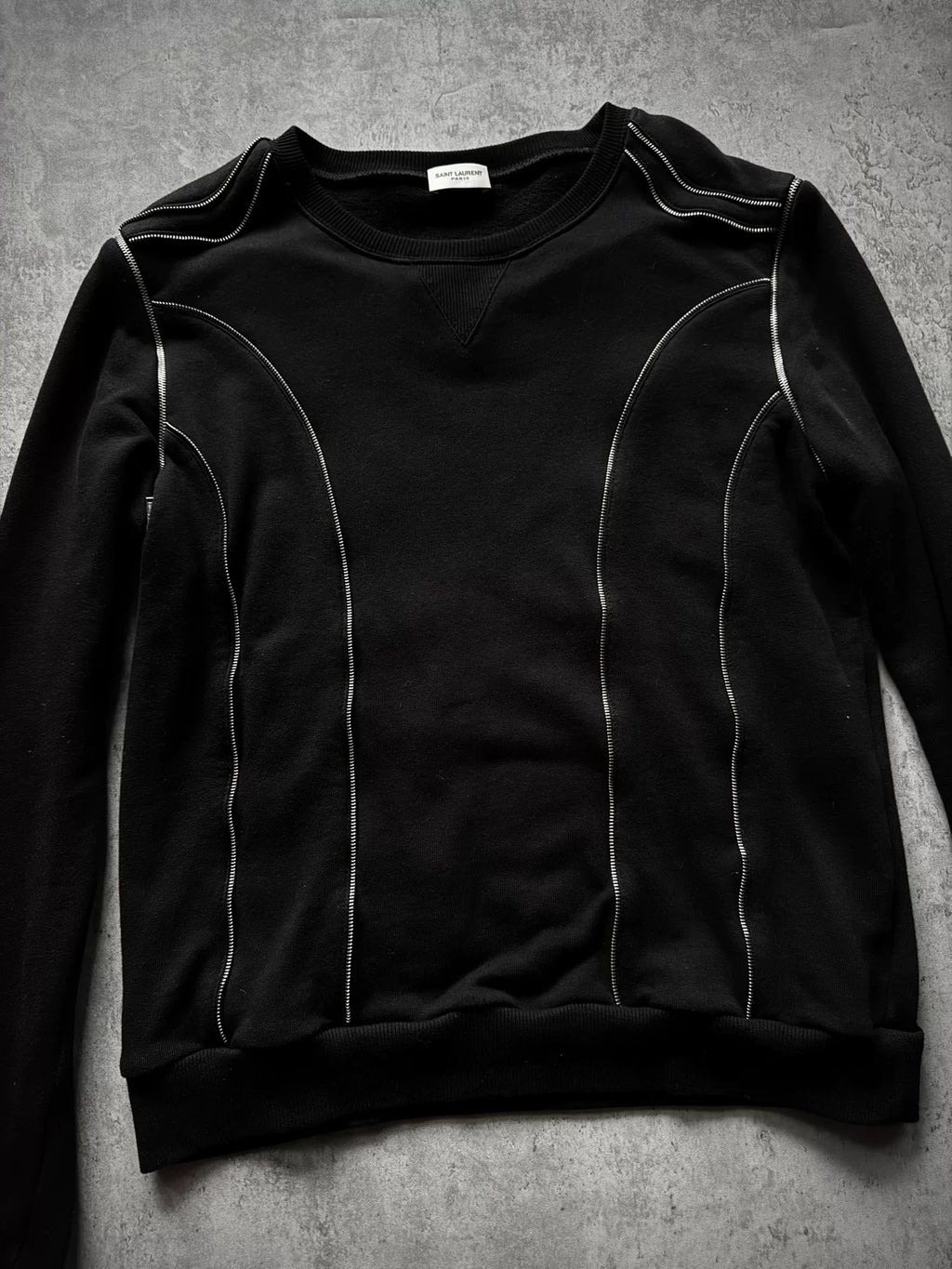 Saint Laurent Paris 15AW Black Multi-Zip Deconstructed Sweatshirt by Hedi Slimane