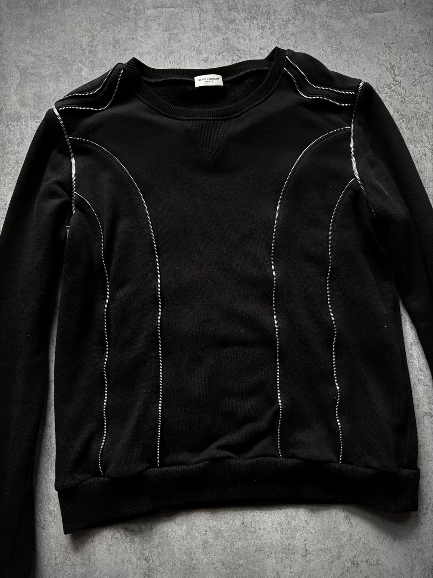 Saint Laurent Paris 15AW Black Multi-Zip Deconstructed Sweatshirt by Hedi Slimane