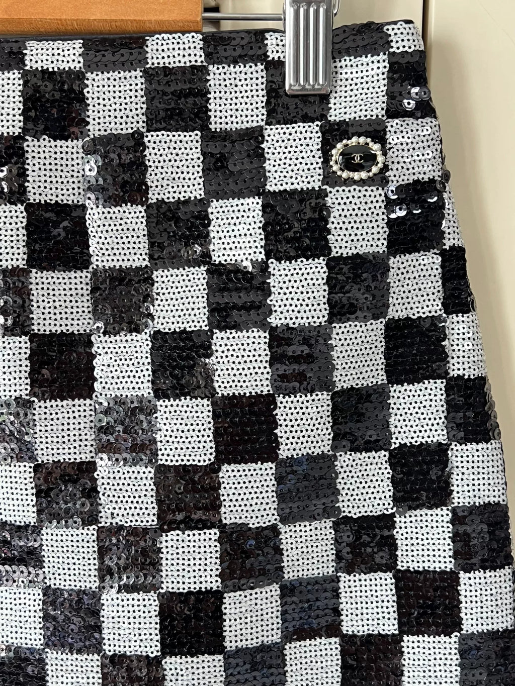 Chanel Checkerboard Sequined Black Plaid Skirt