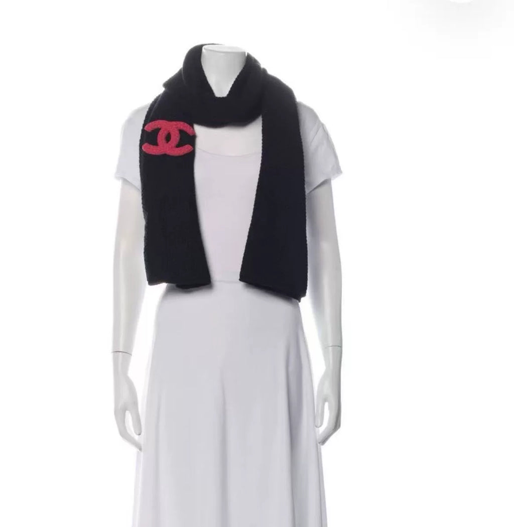 Chanel Black Large Logo Cashmere Scarf