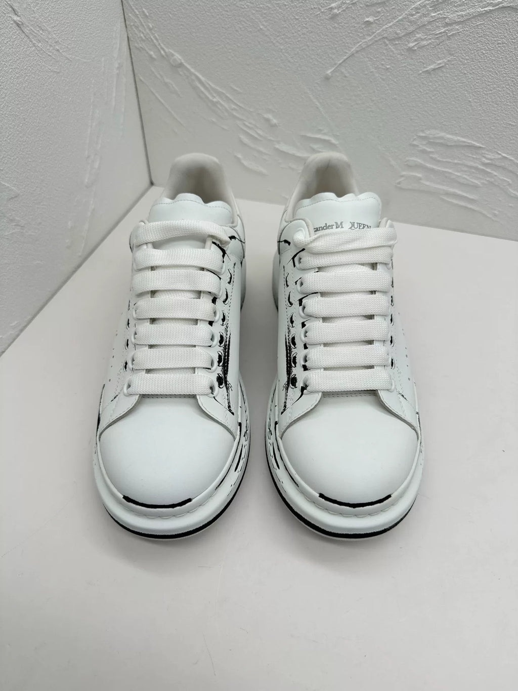 Alexander McQueen Graffiti Print White Black Chunky Low-Top Sneakers