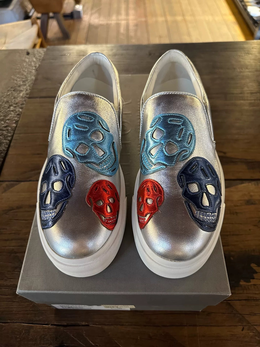 Alexander McQueen FW16 Silver Multicolor Skull Slip-On Sneakers