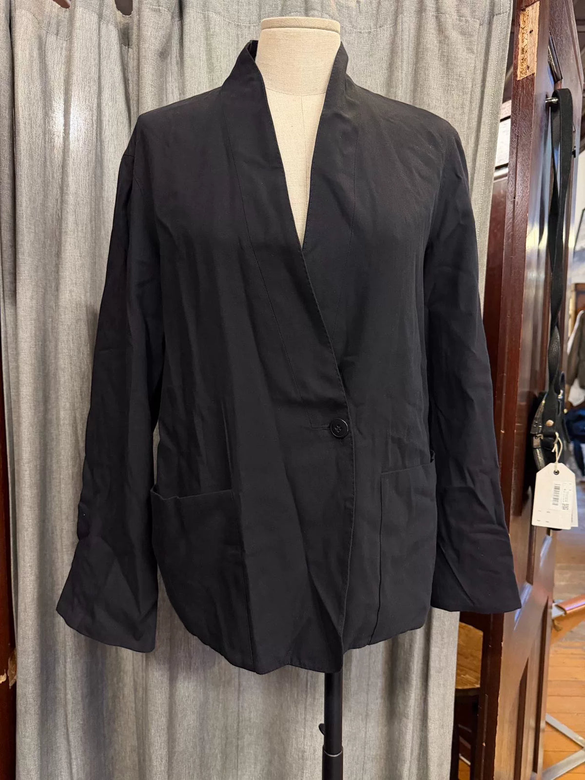 Christophe Lemaire Black Collarless Cotton Viscose Jacket