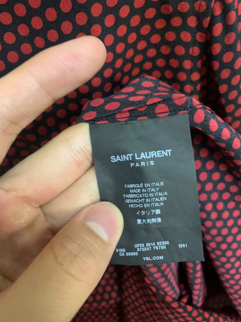 Saint Laurent 15SS Silk Black Red Polka Dot Shirt