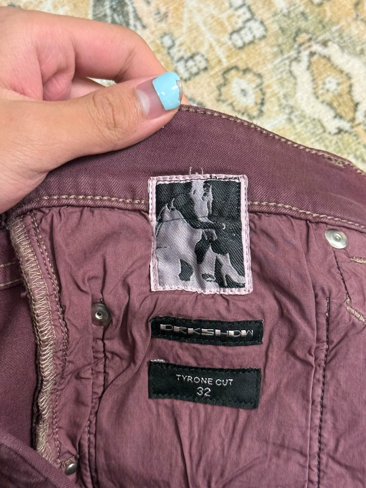 Rick Owens Burgundy Wet Wax Denim Jeans