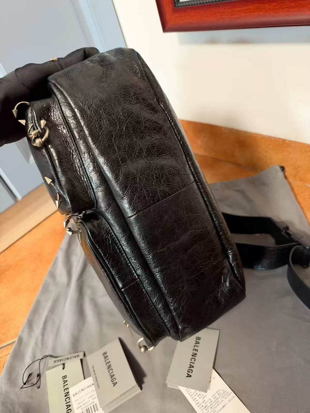 Balenciaga Superbusy Black Riveted Lambskin Shoulder Bag