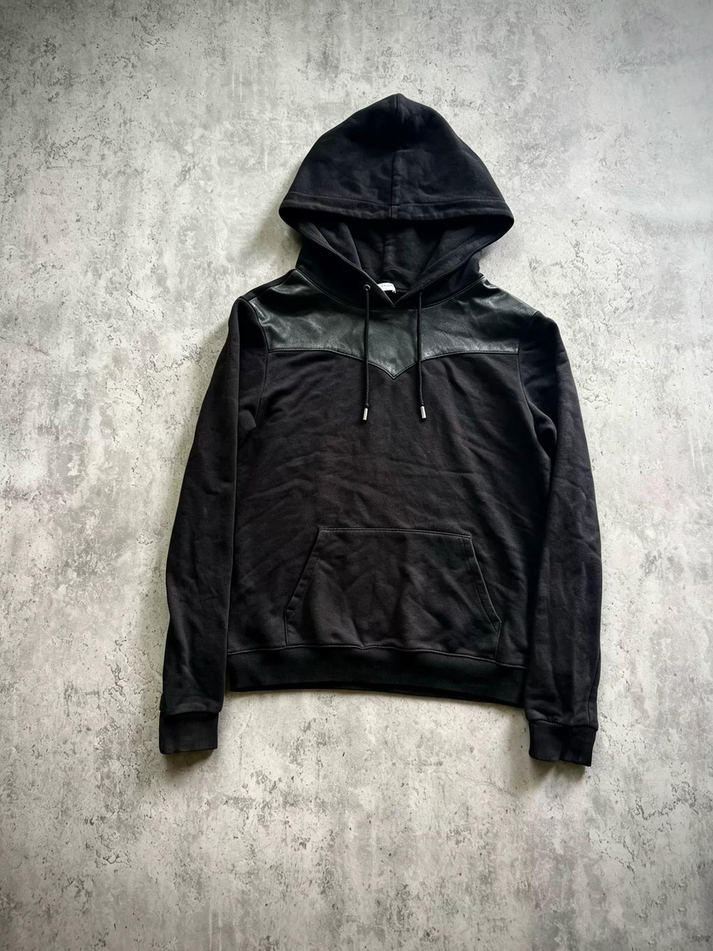 Saint Laurent 13AW Black Lambskin Drawstring Hoodie by Hedi Slimane
