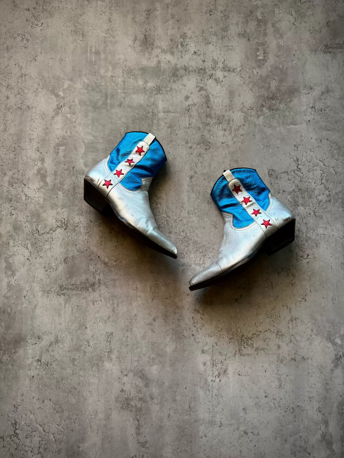 Saint Laurent Paris 15SS Silver Blue Star Western Boots by Hedi Slimane