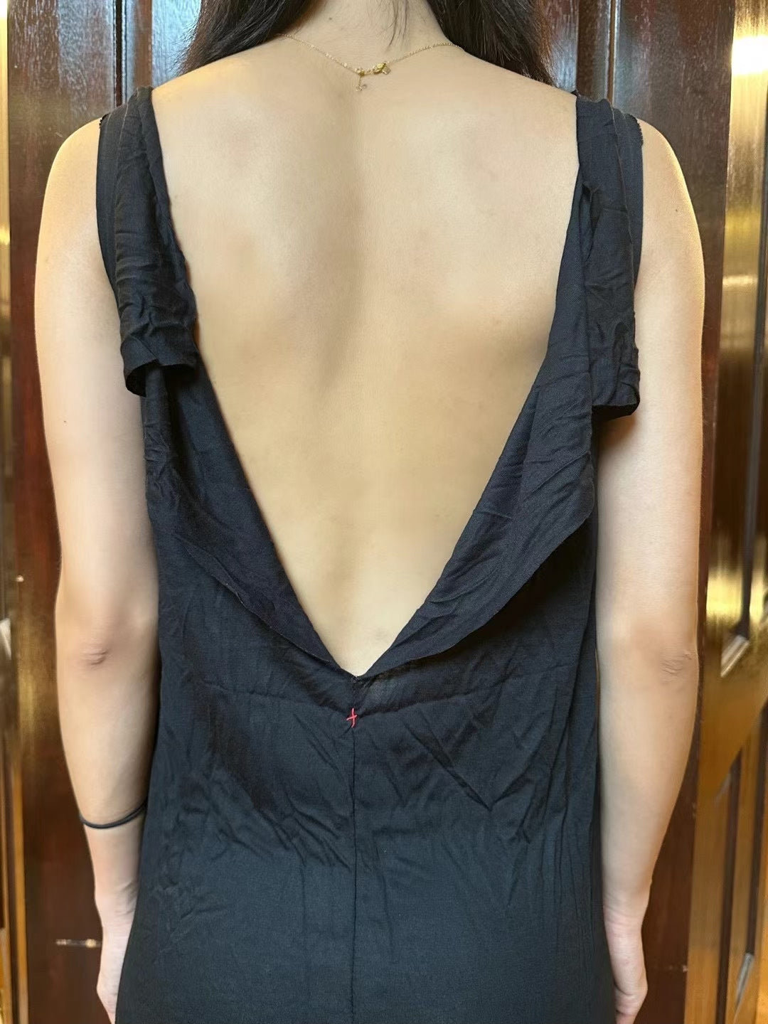 M.A+ FW24 extra Black V-Neck Backless VI Bamboo Dress