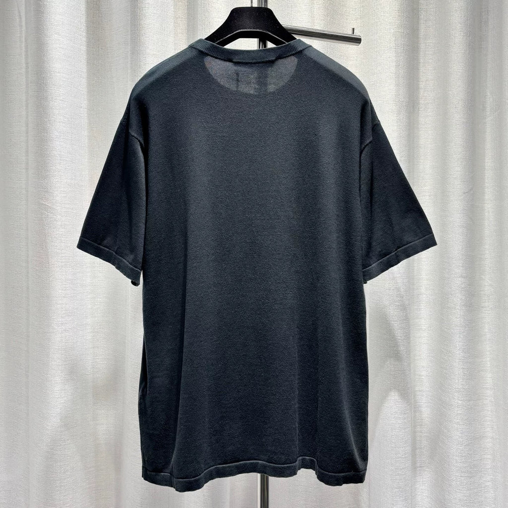 Louis Vuitton Black Letter Portrait Intarsia Ribbed Collar Combed Cotton Short Sleeve Top