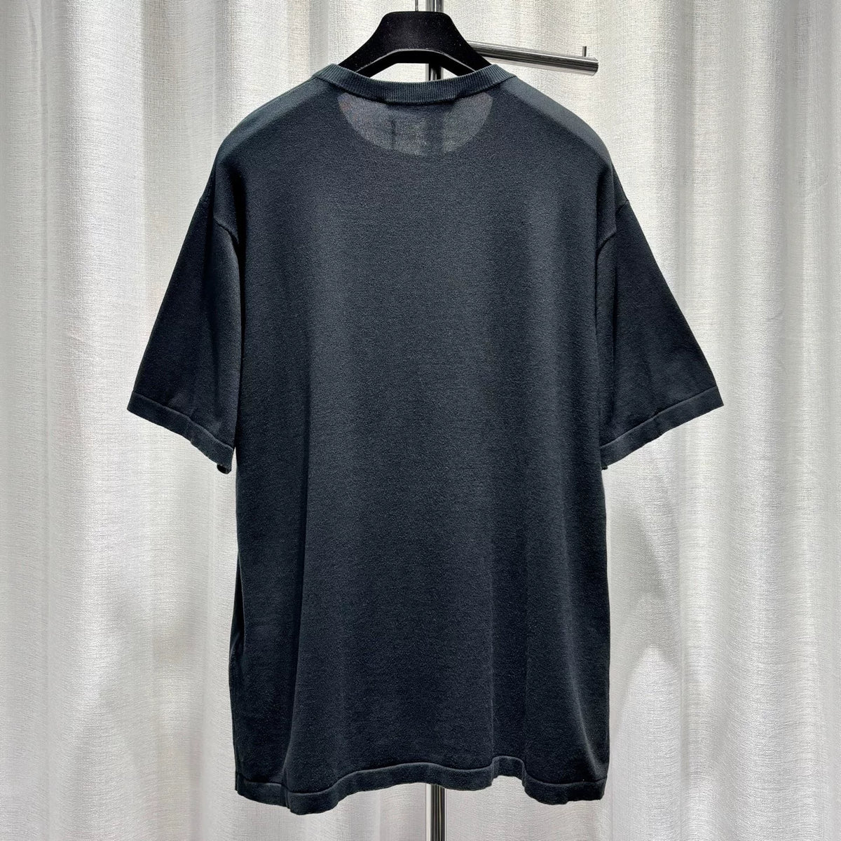 Louis Vuitton Black Letter Portrait Intarsia Ribbed Collar Combed Cotton Short Sleeve Top