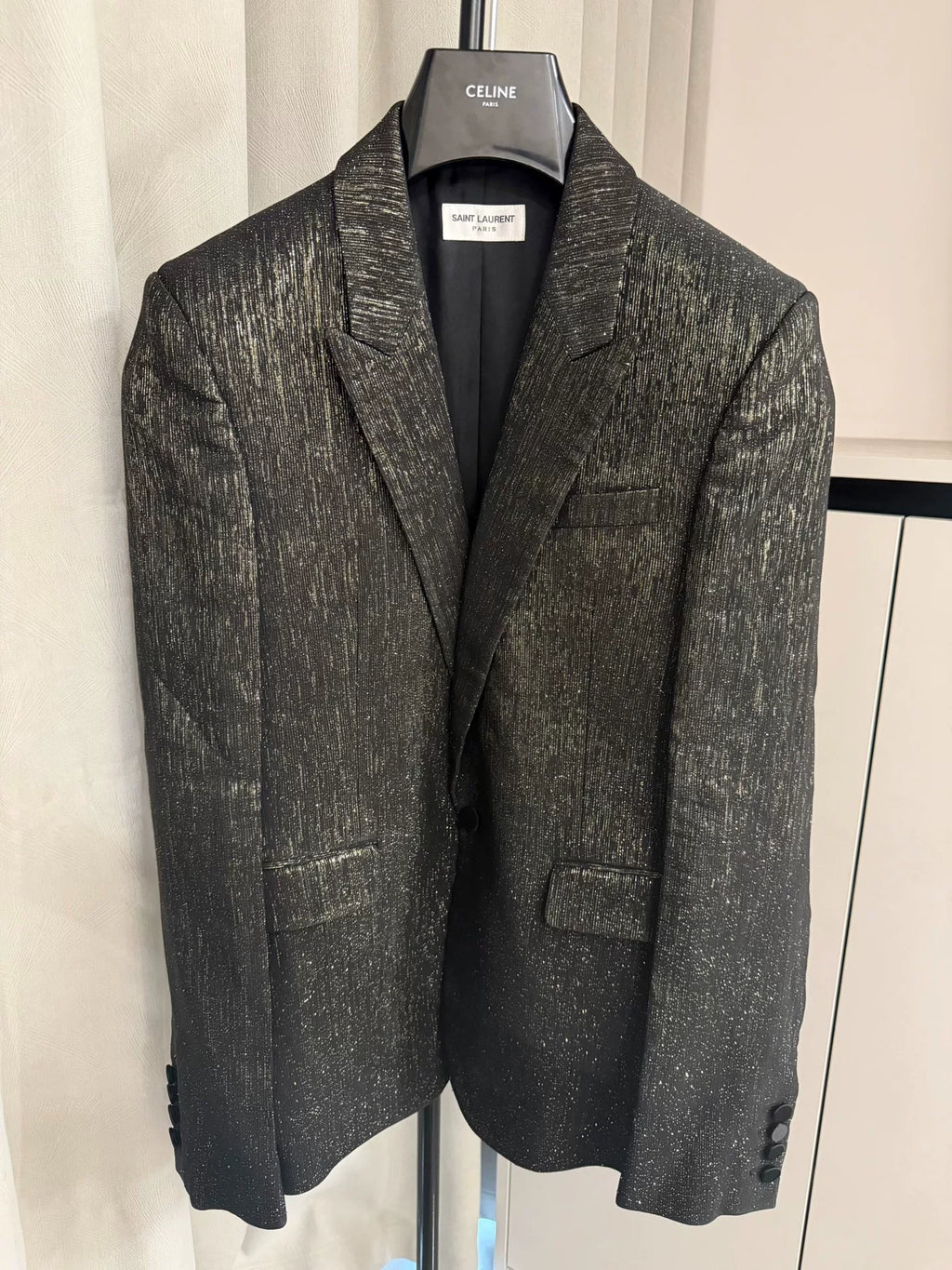 Saint Laurent SS20 Black Gold Thread Jacquard Blazer