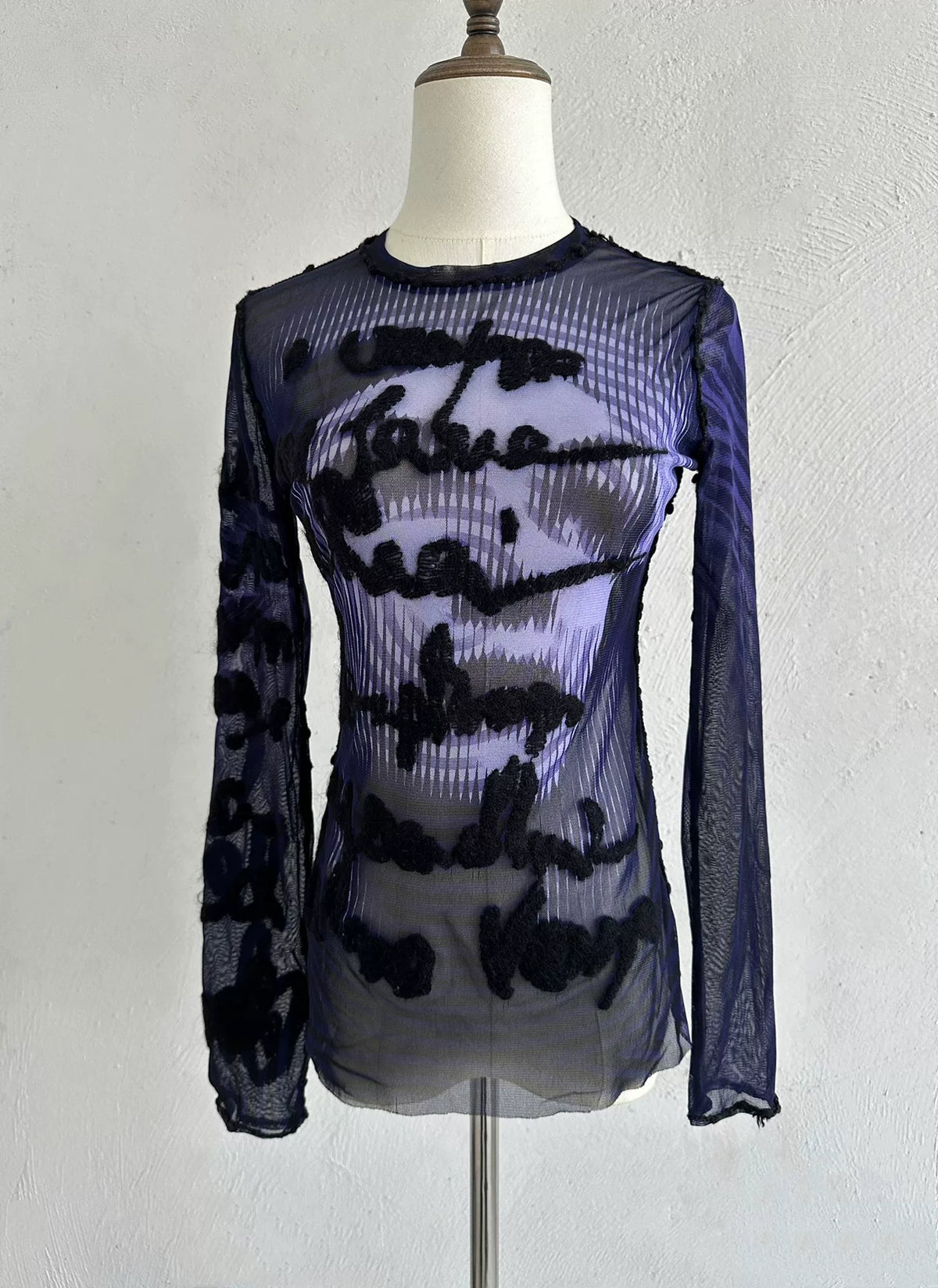 Jean Paul Gaultier vintage letter and figure stretch mesh top