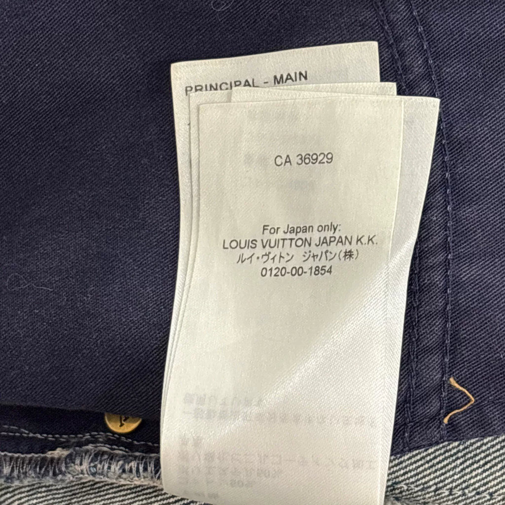 Louis Vuitton Blue Raw Edge Monogram Leather Patch Denim Shorts