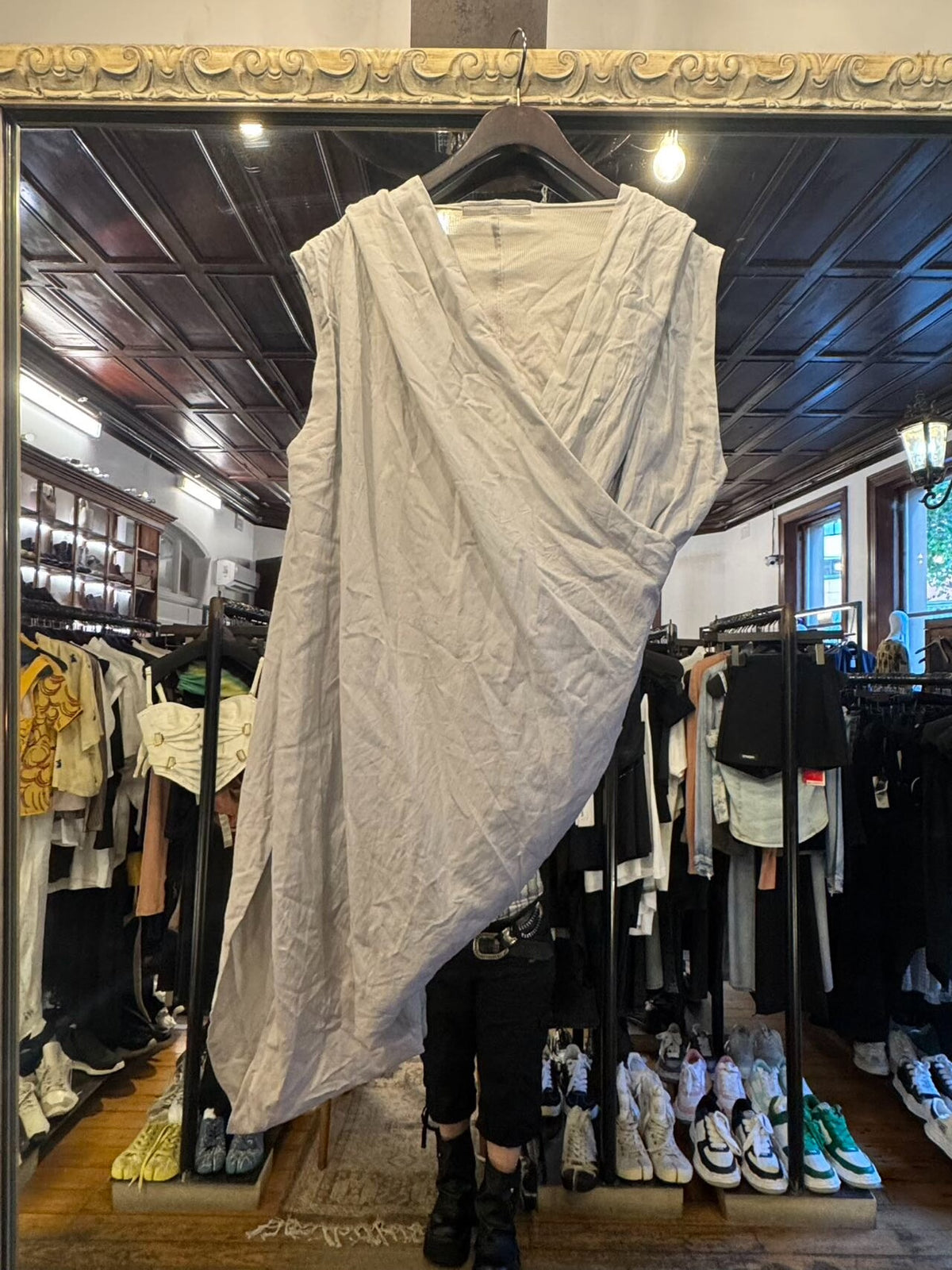 Julius FW12 Plaster White Double-Layer Crossover Wrap Top