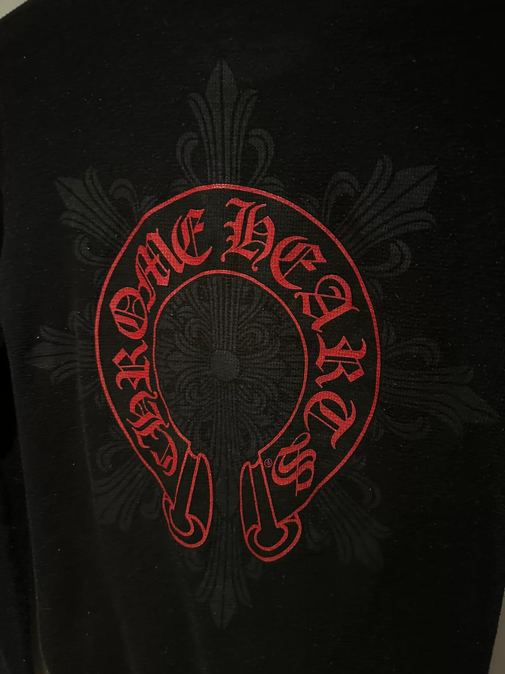 Chrome Hearts Red Horseshoe Cross Floral Waffle Long Sleeve Top