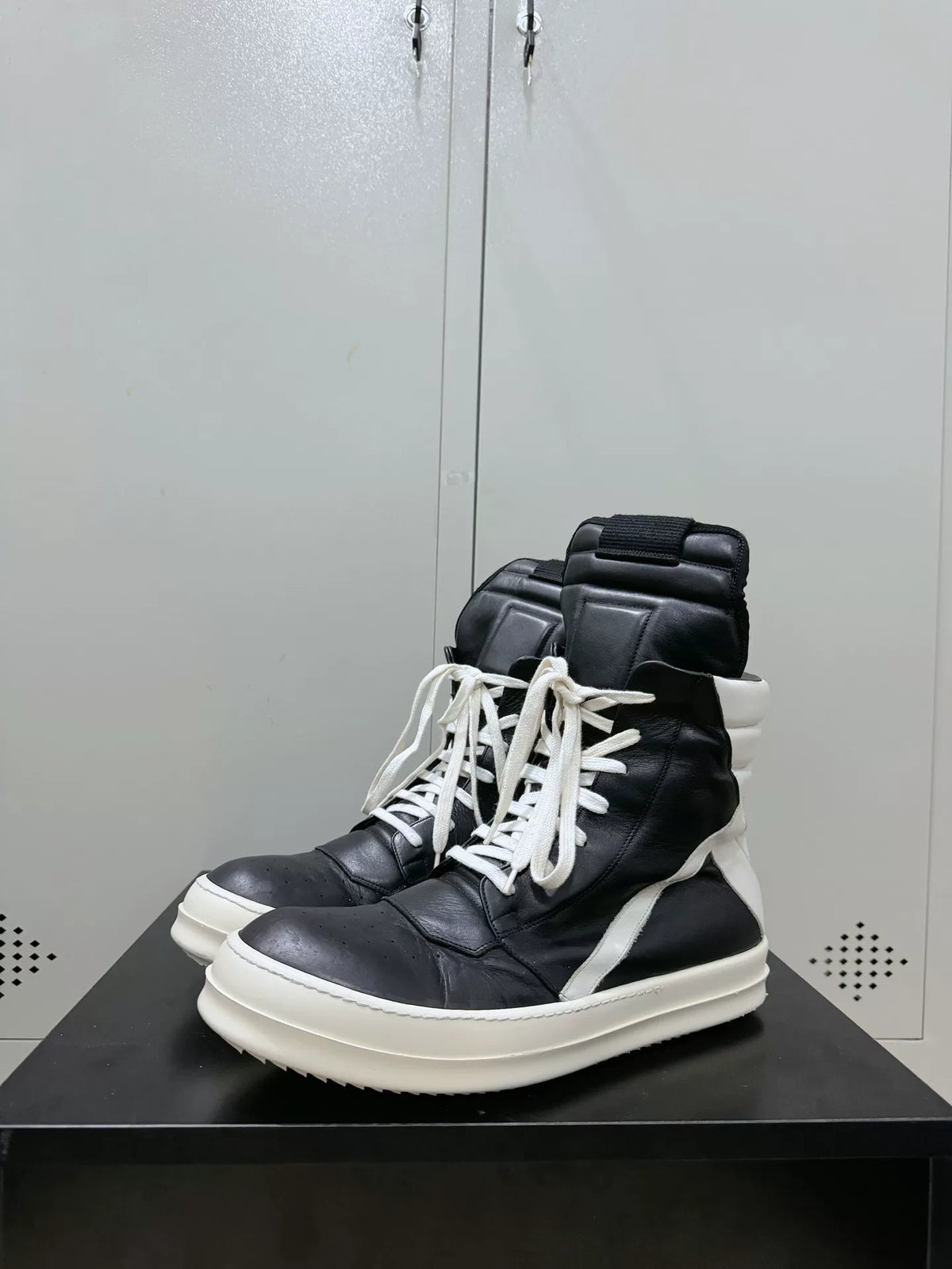 Rick Owens Black and White Inverted-Triangle Leather Sneakers