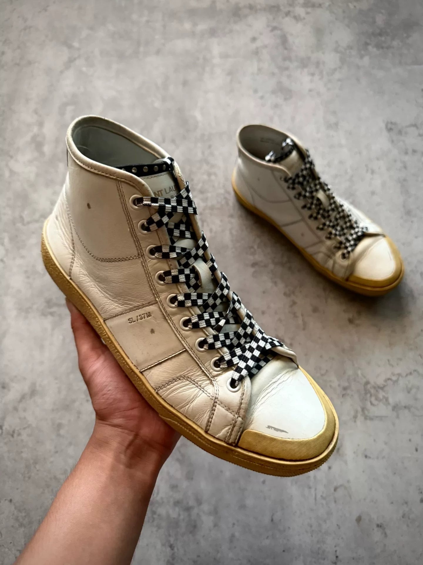 Saint Laurent Paris 16SS SL/37M White Distressed High‑top Sneakers by Hedi Slimane