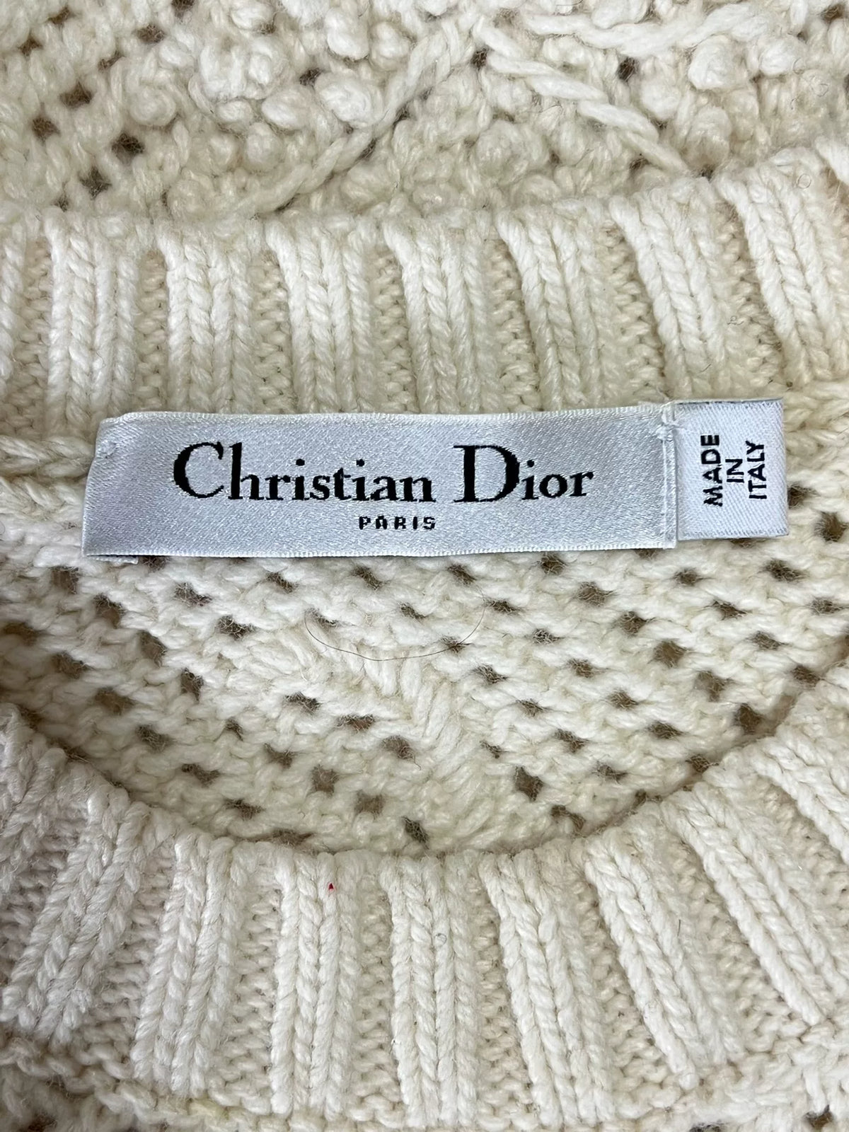 Dior Off-White Little Bee Embroidery Cable Knit Sweater