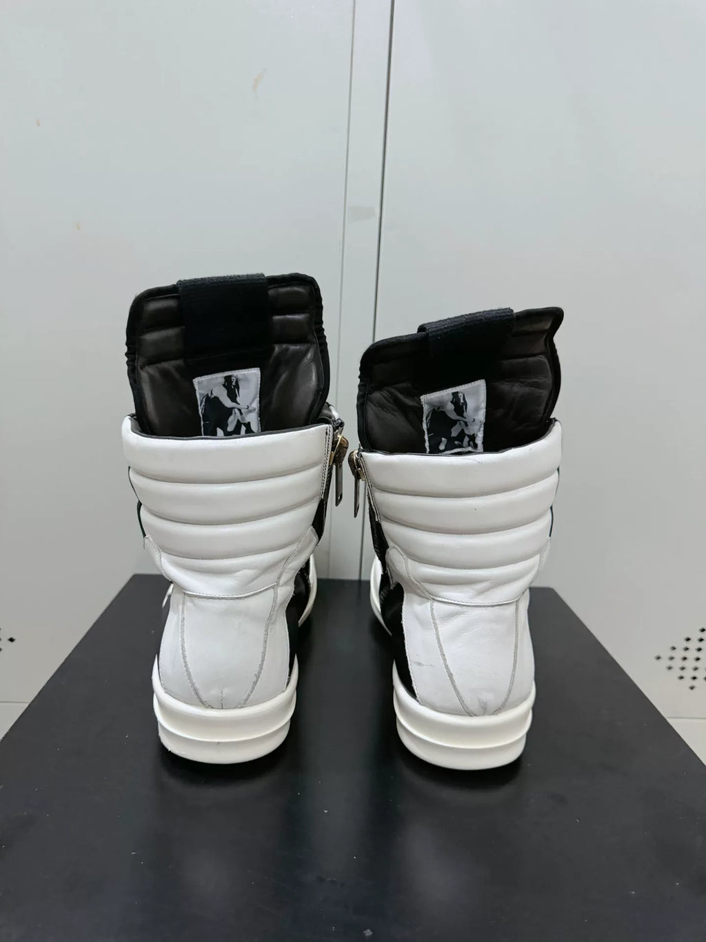 Rick Owens Black and White Inverted-Triangle Leather Sneakers