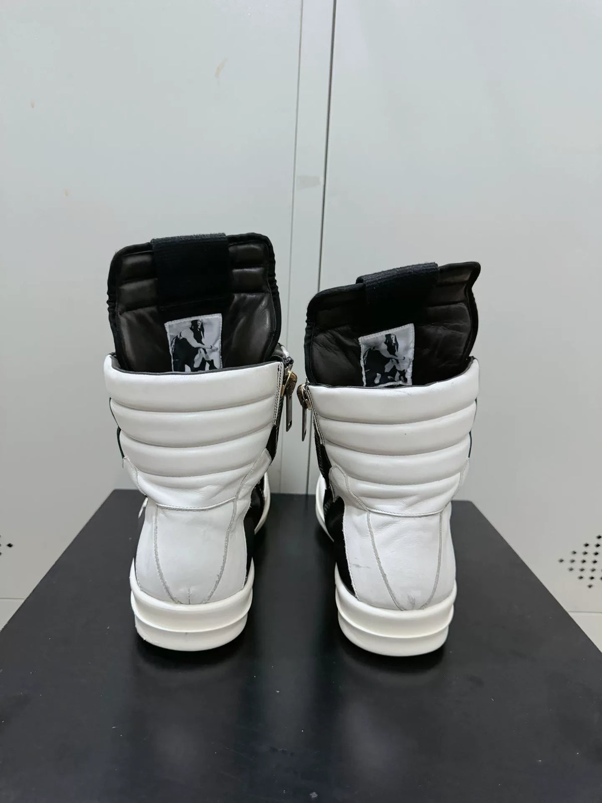 Rick Owens Black and White Inverted-Triangle Leather Sneakers