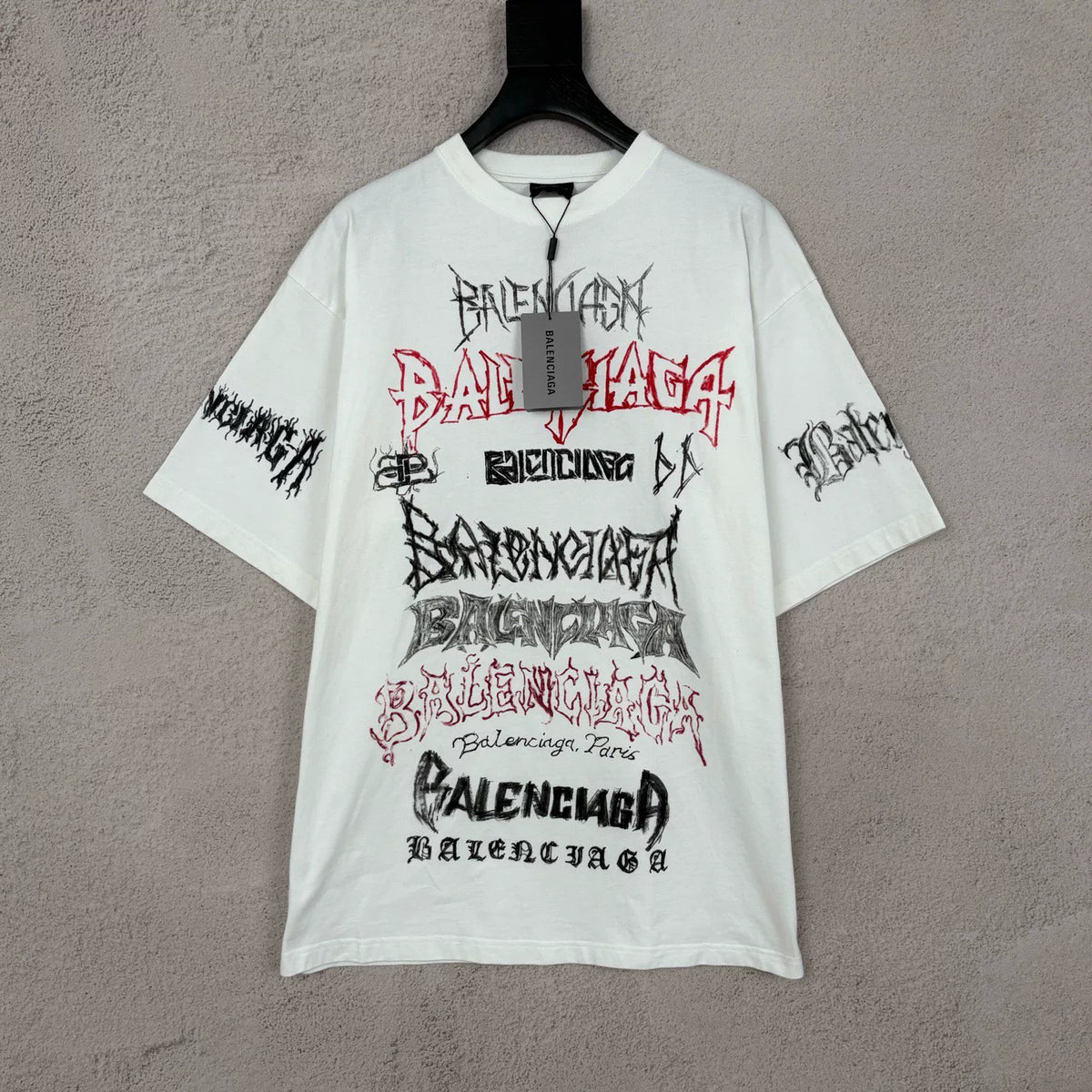 Balenciaga SS24 White Dragon Year Graffiti LOGO Short Sleeve Top