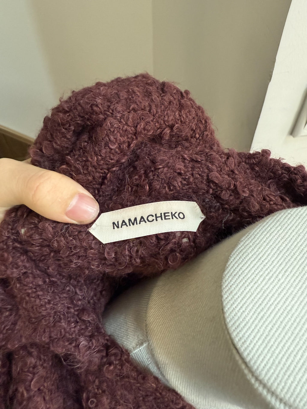 Namacheko FW20 Hand-Stitched Contrasting Thread Knit Coat