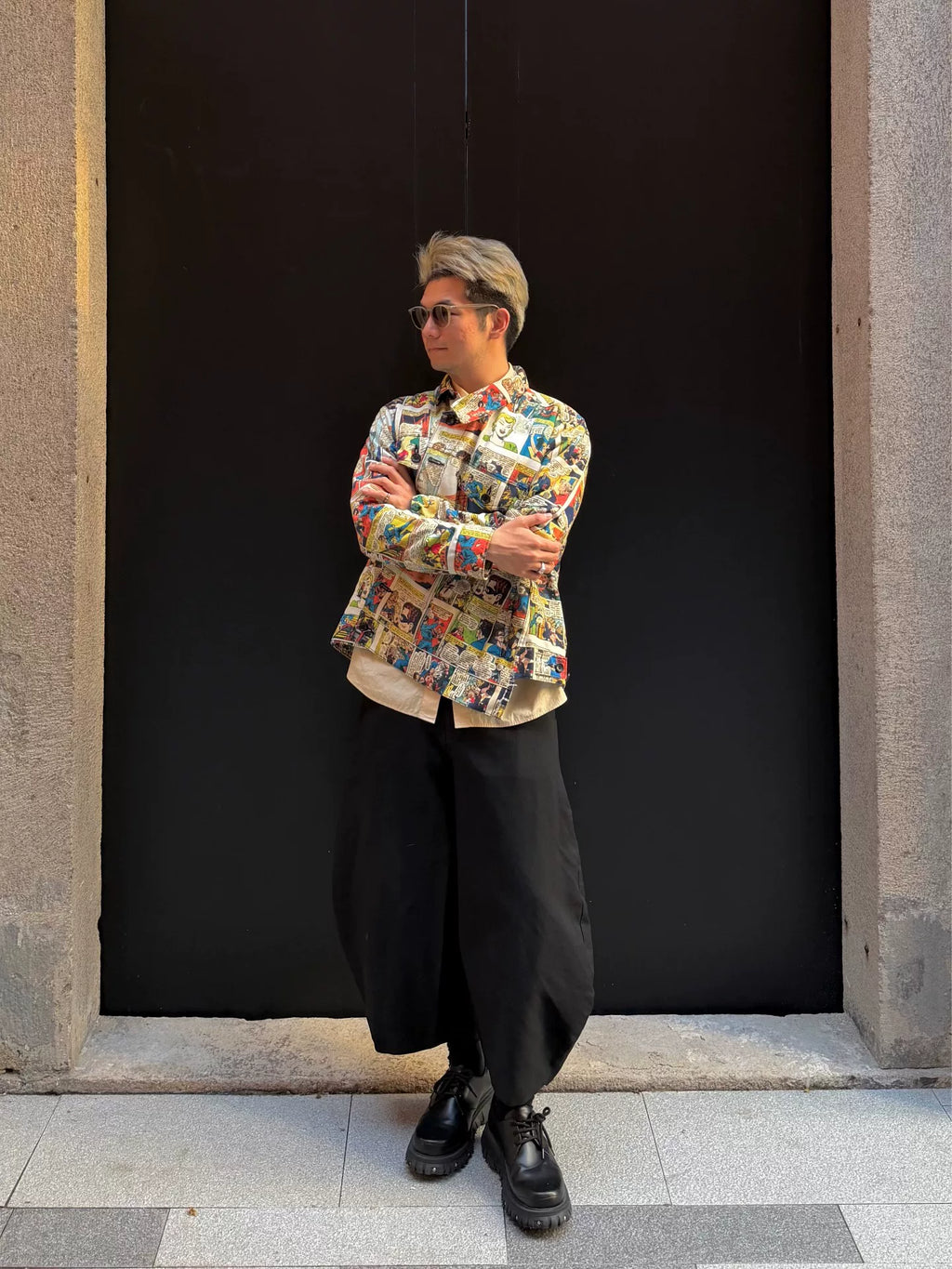 Comme des Garcons Homme Plus AW18 Diagonal Cut Comic Polyester Jacket