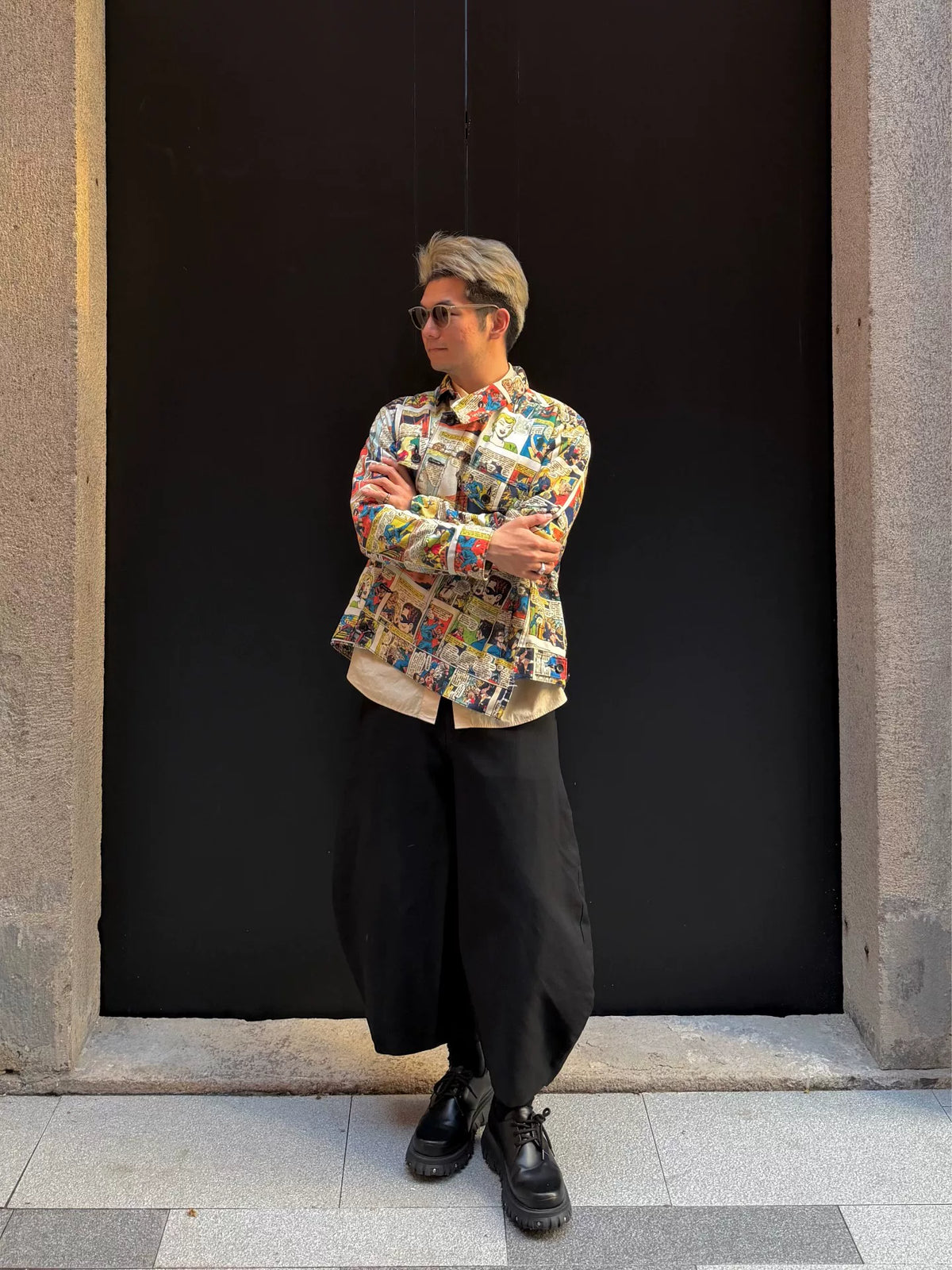 Comme des Garcons Homme Plus AW18 Diagonal Cut Comic Polyester Jacket