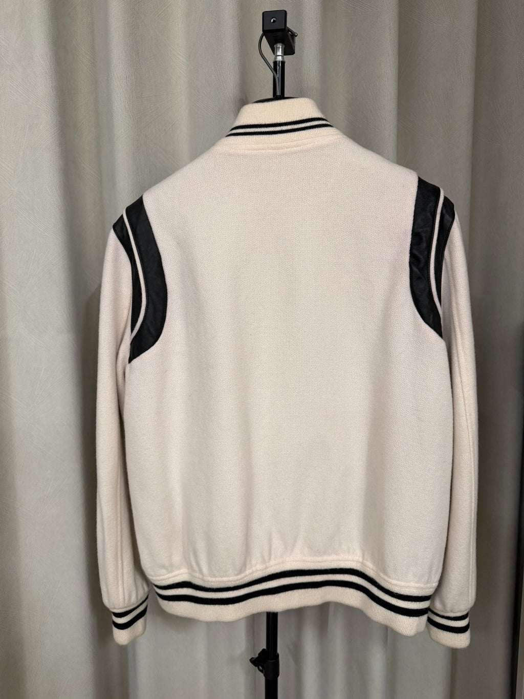 Saint Laurent Paris FW22 White Wool Color-Block Baseball Teddy Jacket