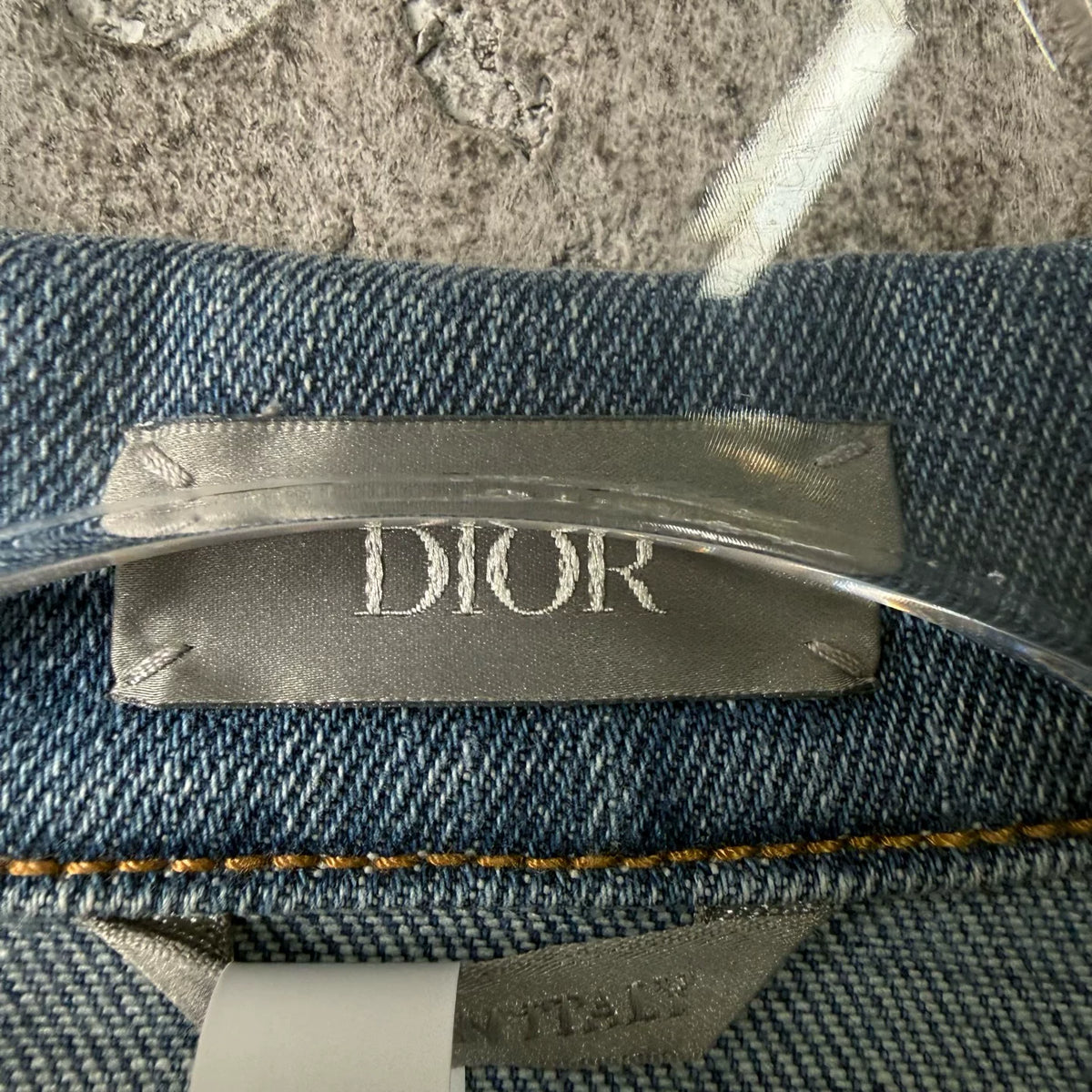 Dior Logo Leather Patch Collared Denim Jacket