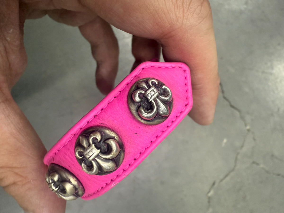 Chrome Hearts Scout Flower Pink Leather Bracelet Limited Edition
