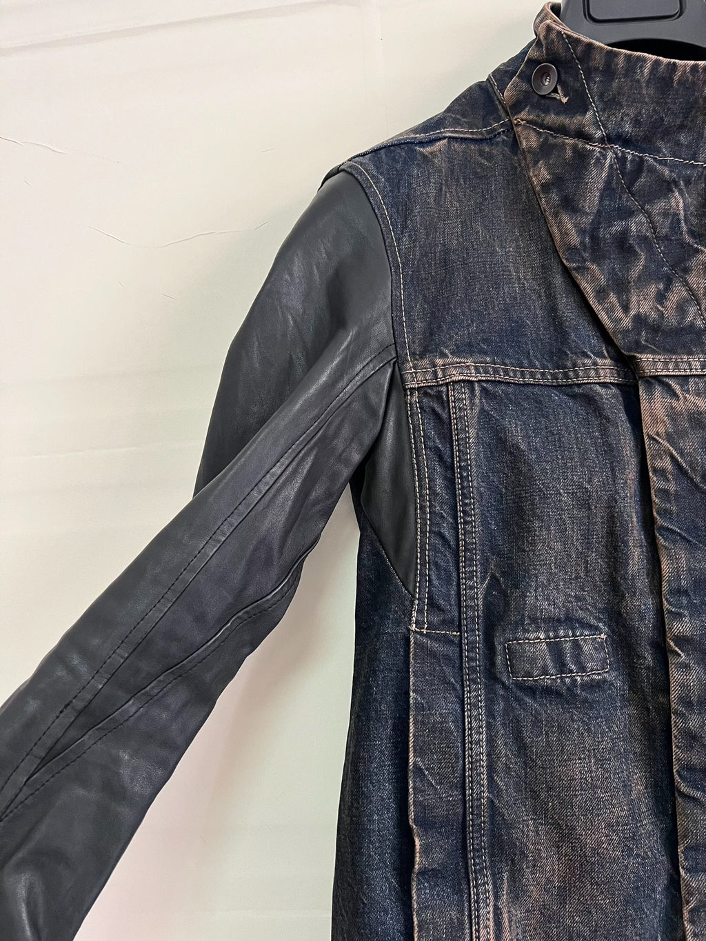 Rick Owens leather-sleeve denim jacket