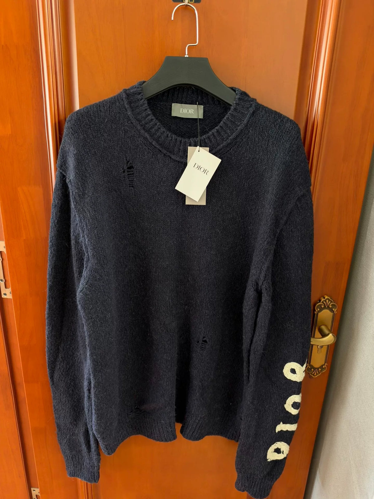 Dior Black Dragon Year Dinosaur Embroidered Distressed Sweater