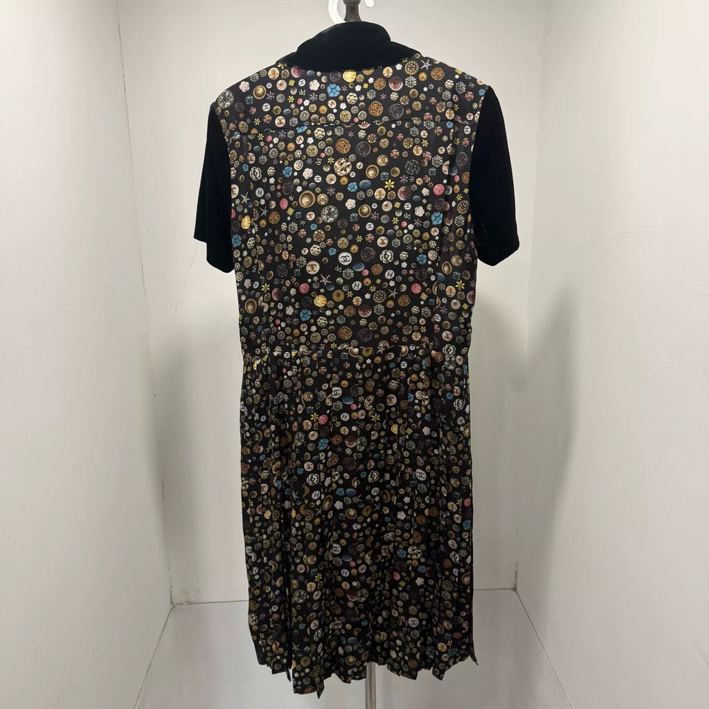 Chanel Velvet Color-Block All-Over Print Dress