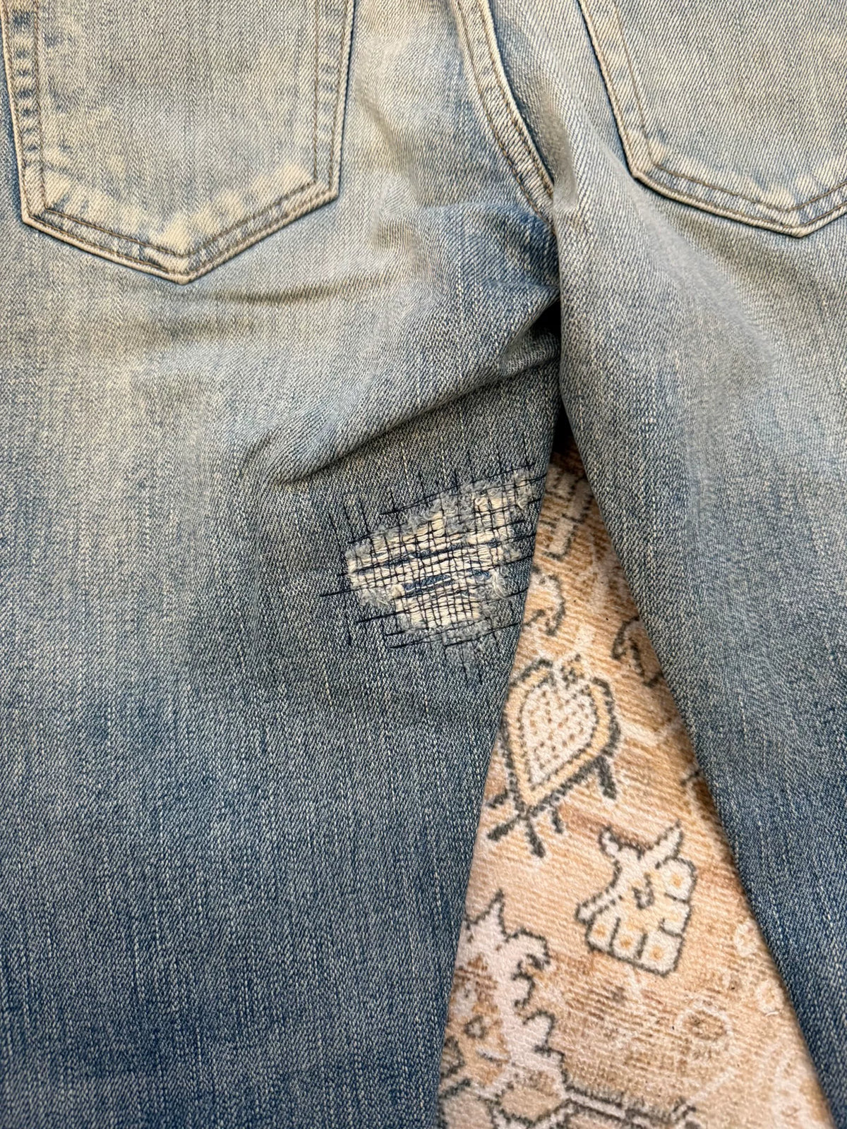 Saint Laurent Hedi era d02 heavily distressed patchwork jeans