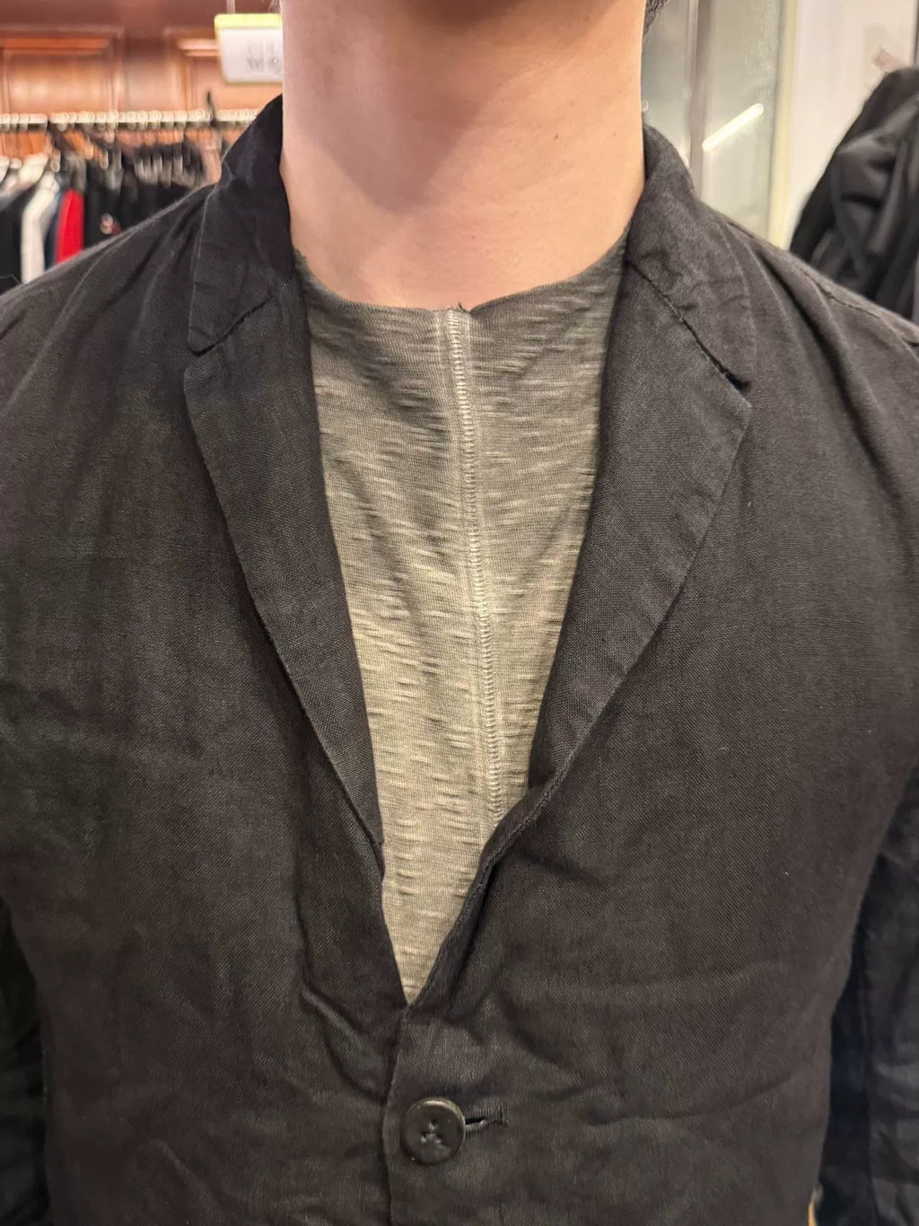 Layer-0 Black S-Cut Linen Blazer