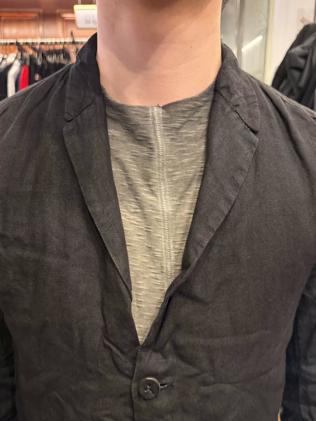 Layer-0 Black S-Cut Linen Blazer