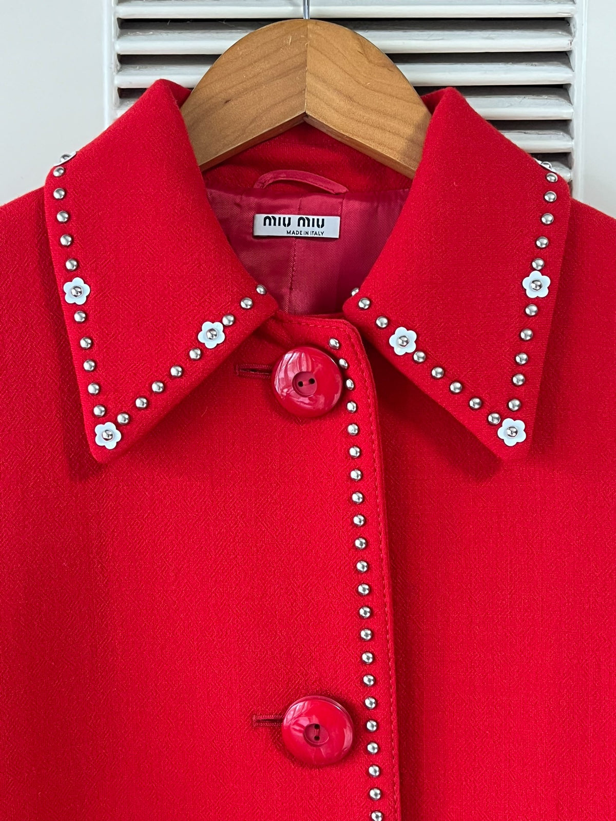 Miu Miu red beaded wool coat