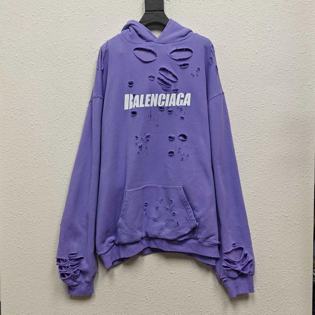 Balenciaga Purple Large Hole Letter Logo Hooded Sweater