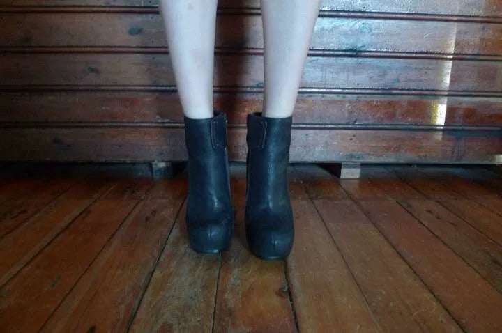 Rick Owens Black Reverse Leather Wedge Boots