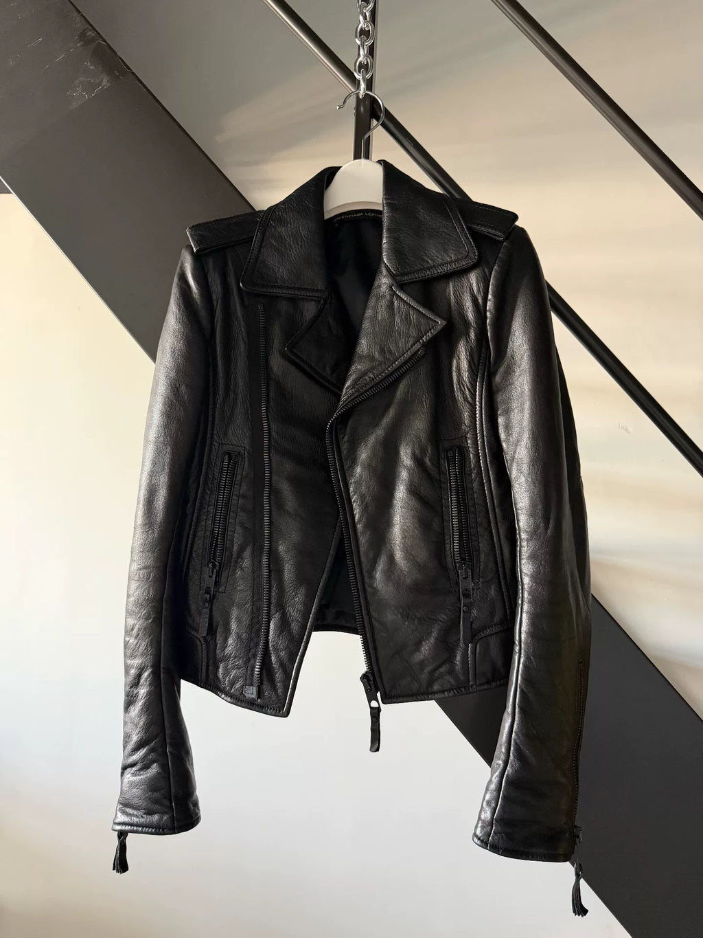 Balenciaga Black Lambskin-Leather Moto 16FW Leather Jacket