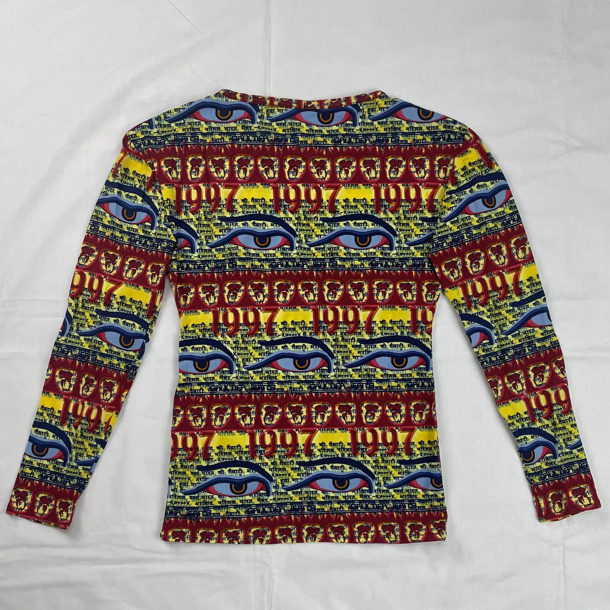 1997 Spring/Summer Jean Paul Gaultier Eye of Wisdom Print Stretch Long-Sleeve T-Shirt
