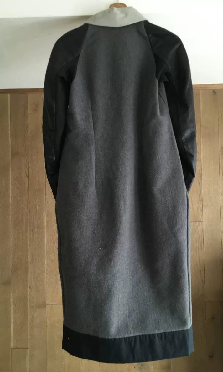Rick Owens 09FW Runway Beige Black Cut Wool Coat