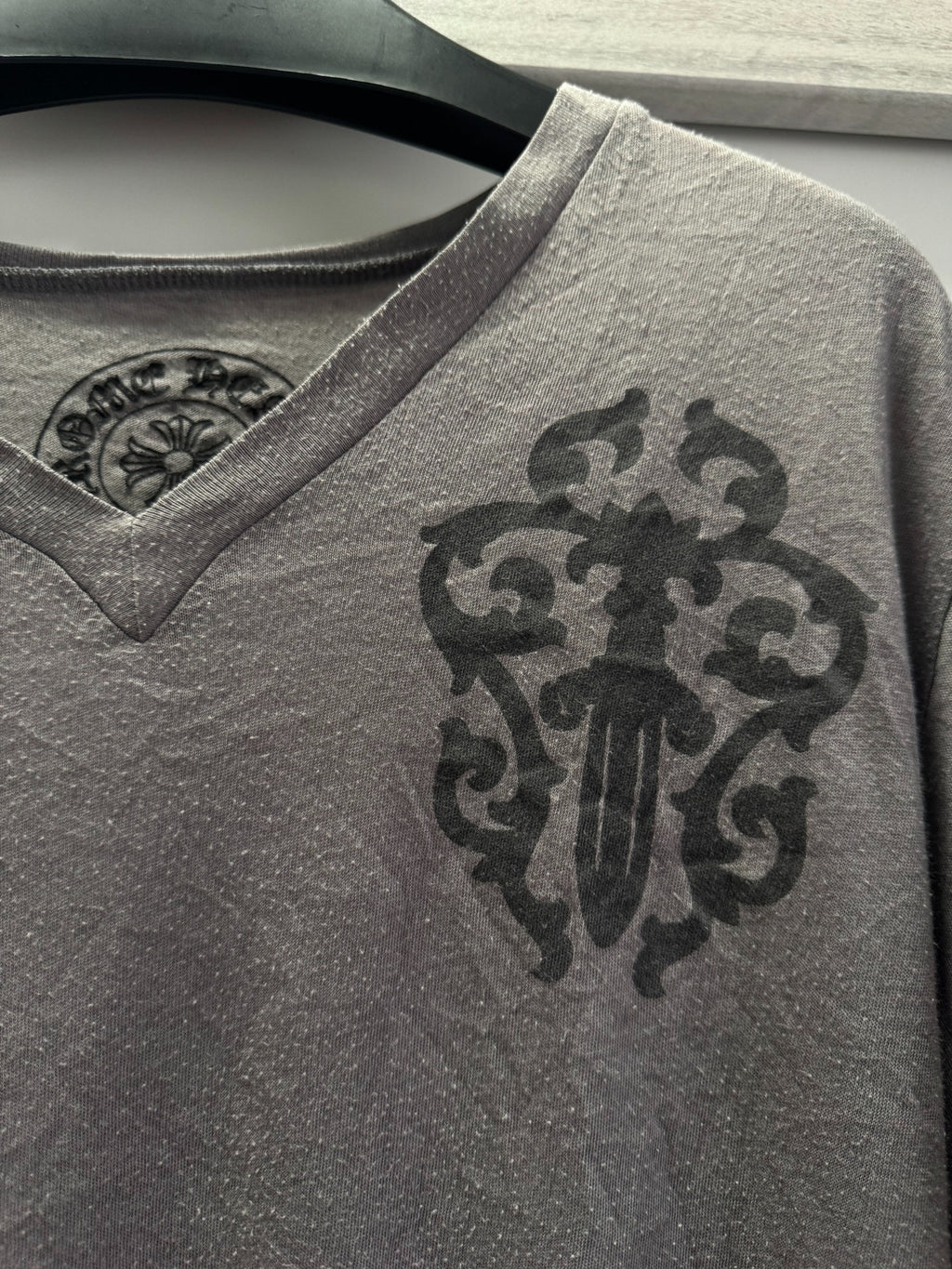 Chrome Hearts Charcoal V-Neck Short Sleeve Top