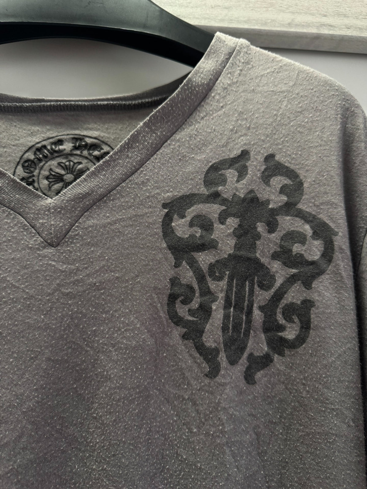 Chrome Hearts Charcoal V-Neck Short Sleeve Top