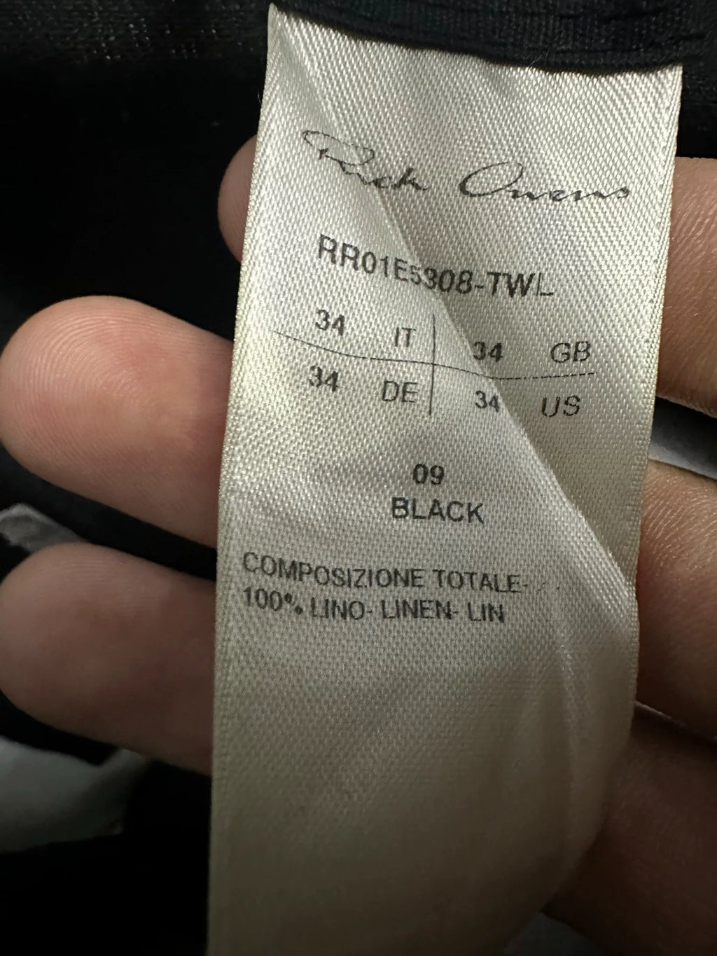 Rick Owens Geth Cut twill linen material straight-leg fit pants