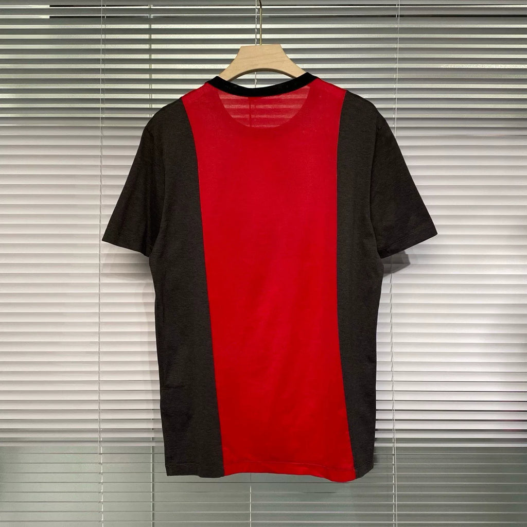 Louis Vuitton Print Logo Red Color-Block Cotton Short Sleeve T-Shirt