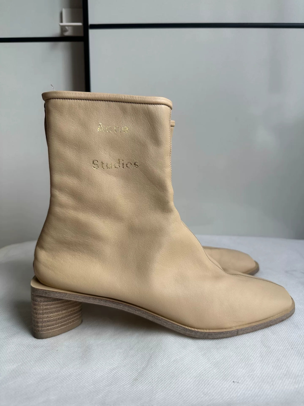 Acne Studios Black Lambskin Square-Toe Zip-Up Boots