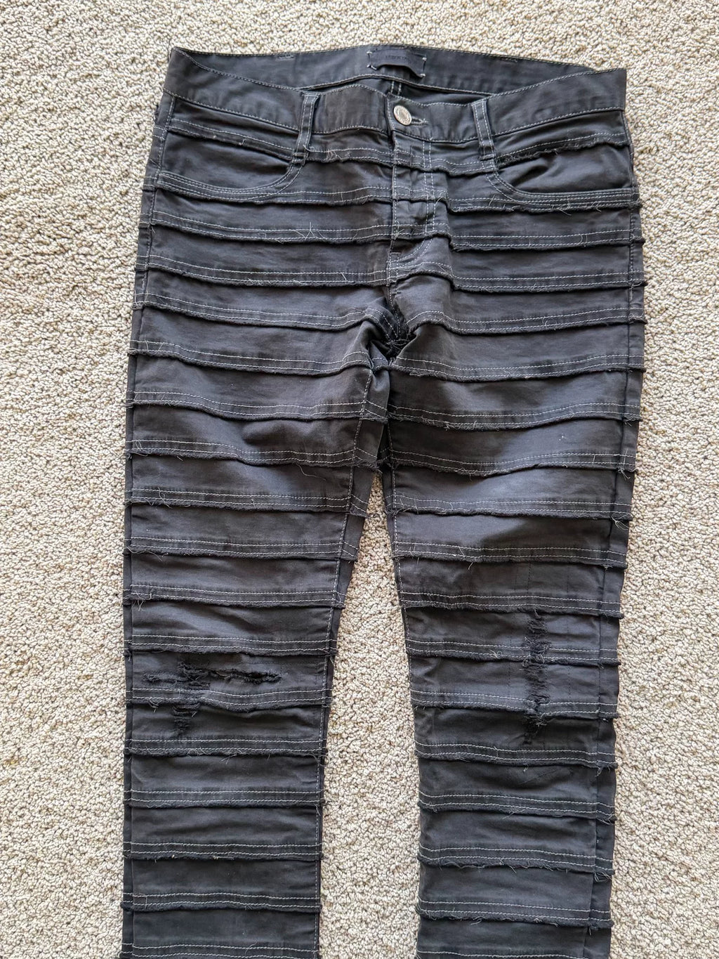 Undercover AW13 Grey Anatomicouture Hagi Layered Distressed Snake Patch Fringe Denim Jeans